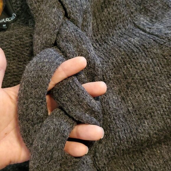 Cynthia Rowley Cardigan Sweater M Gray Wool Braided Shawl Collar Preppy Grandpa - Picture 6 of 6